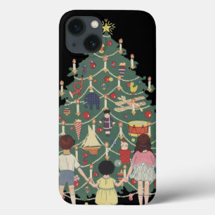 iPhone 13 Coque Enfants de Noël vintage autour d'un arbre décoré