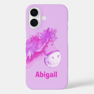Coques iPhone 16 Enfants poney violet filles nom personnalisé