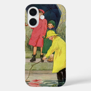 Coques iPhone 16 Enfants vintage jouant dans les flaques "Une journ
