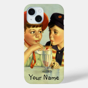 Coque Pour iPhone 15 Enfants vintages, garçons et filles partageant une