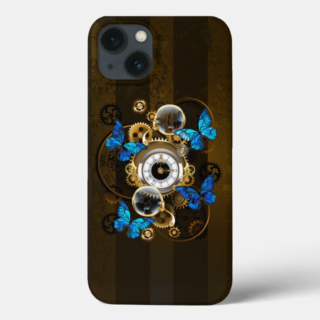 Coques Case-Mate iPhone Engrenages à vapeur et papillons bleus (Verso)