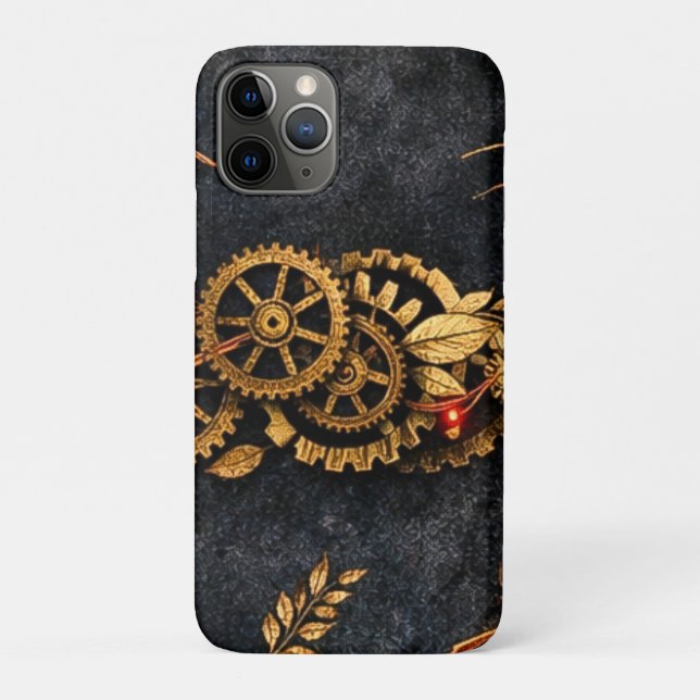 Coques Case-Mate iPhone Engrenages dorés vintage et néon rouge Cyberpunk m (Dos)
