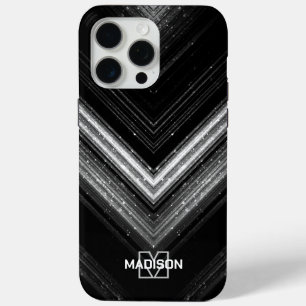Coque iPhone 15 Pro Max Epingle en métal brillant néon argent noir chevron
