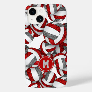 Coque Pour iPhone 14 Equipe gris-rouge filles couleurs volleyballs à mo