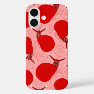 Coques iPhone 16 escargots abstrait spirale rouge point rose