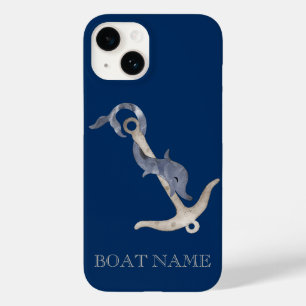 Coque Pour iPhone 14 Esprit Nautique Ancre Dauphin Bleu Marine