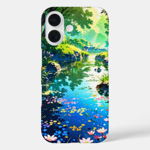 Coques iPhone 16 Étang de printemps caché - Paysage d'Anime
