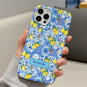 Coque Pour iPhone 15 Été Bleu Majolique Citron Sicilien