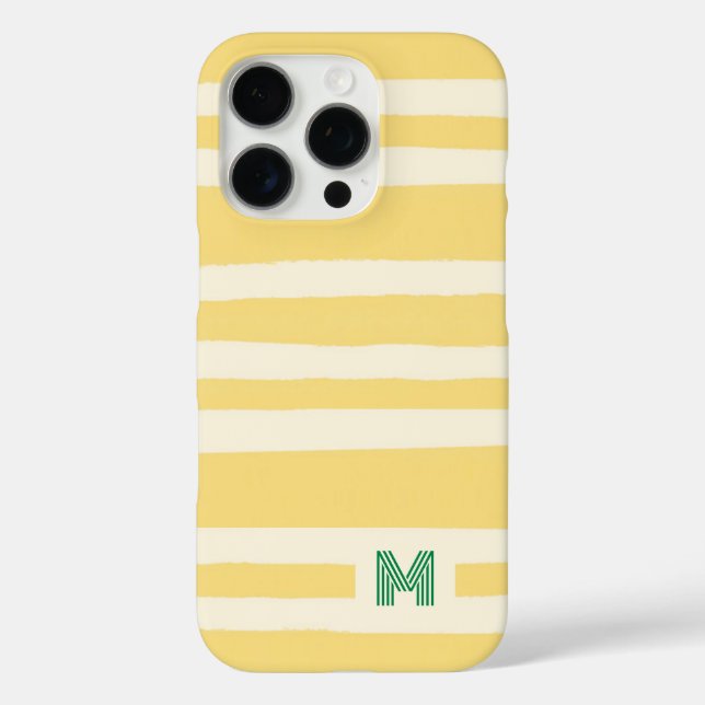 Coques Case-Mate iPhone Été Rétro Chic Monogramme Rayures Jaunes (Verso)