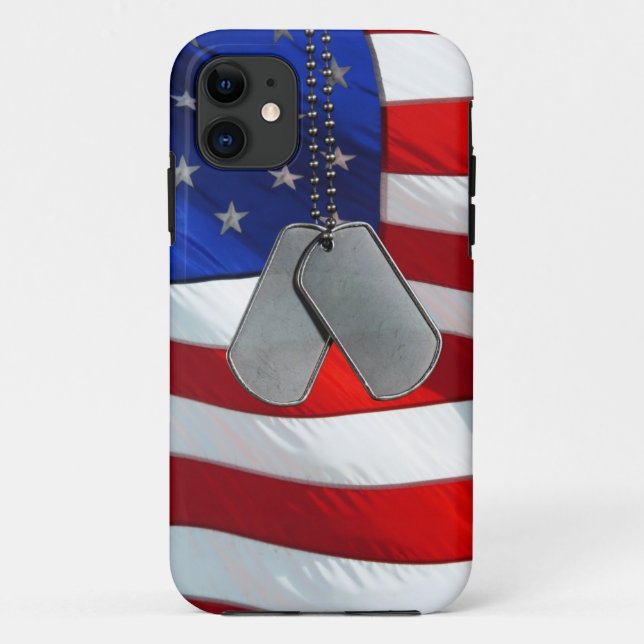 Coques Case-Mate iPhone Étiquettes de chien sur le drapeau (Dos)
