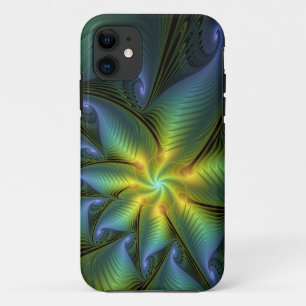 Case-Mate iPhone Case Etoile Abstraite, Bleu brillant Vert Or Fractal Ar