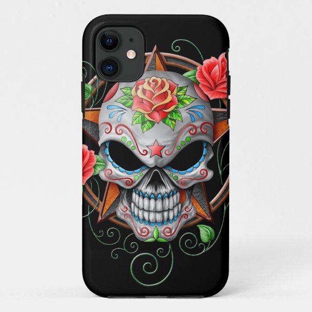 Coques Case-Mate iPhone Étoile de crâne de sucre, noire (Dos)