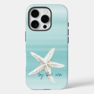 Coques iPhone 16 Pro Étoile de mer bleu aqua blanc
