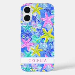 Coques iPhone 16 Étoile de mer monogramme aquarelle