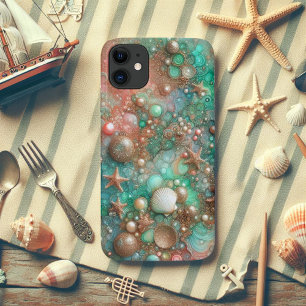 Case-Mate iPhone Case Étoile de mer scintillante verte menthe et or