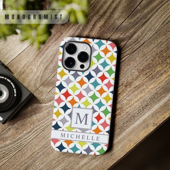 Coques Case-Mate iPhone Etoiles bleu rose jaune Personnalisées géométrique (Custom Blue Pink Green Yellow Stars Geometric Case-Mate iPhone Case)