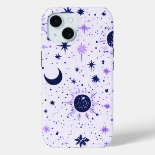 Coque Pour iPhone 15 Étoiles célestes noires et violettes