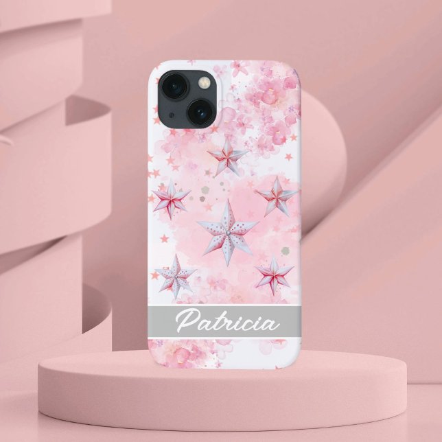 Coques Case-Mate iPhone Etoiles d'aquarelle modernes rose (Créateur téléchargé)