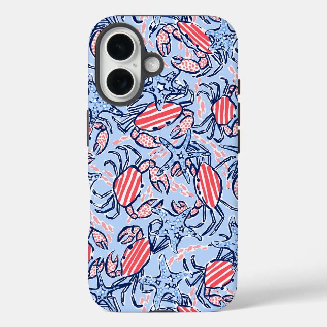 Coques Case-Mate iPhone Étoiles de crabes patriotiques Bleu Rouge (Verso)