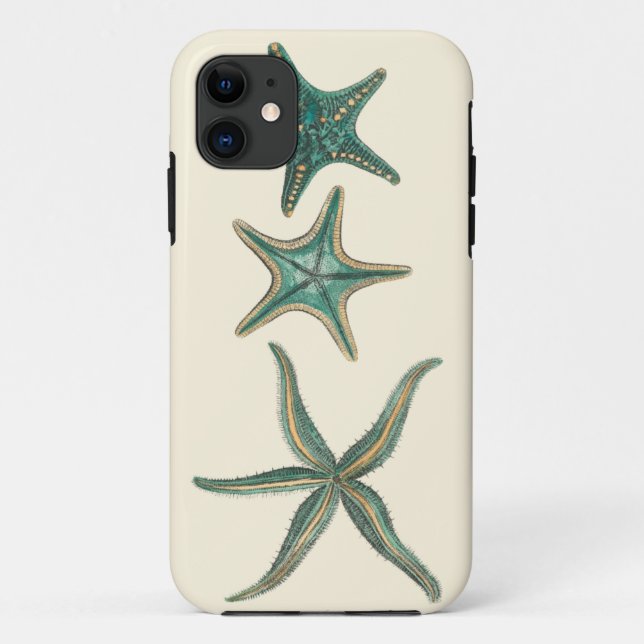 Coques Case-Mate iPhone Étoiles de mer triples bleu vert (Dos)