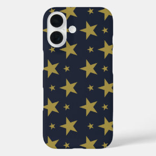 Coques iPhone 16 Etoiles d'or sur bleu marine - Élégant et intempor