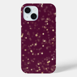 Coque Pour iPhone 15 Étoiles D'Or Sur Maroon
