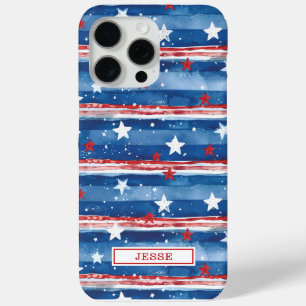 Coque iPhone 15 Pro Max Étoiles et bandes patriotiques monogrammées