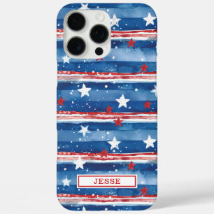 Coques iPhone 16 Pro Max Étoiles et bandes patriotiques monogrammées