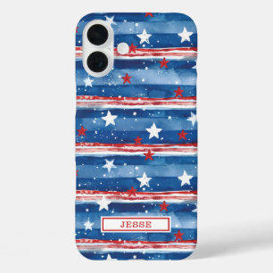 Coques iPhone 16 Plus Étoiles et bandes patriotiques monogrammées