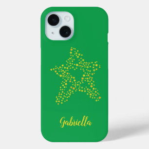 Coque Pour iPhone 15 étoiles jaunes en étoile sur vert