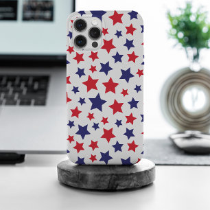 Coque iPhone 15 Pro Max Étoiles rouges et bleues, 4 juillet, fond blanc
