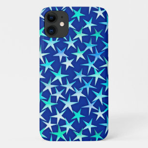 Etui iPhone Case-Mate Étoiles satinées, bleu pâle sur cobalt