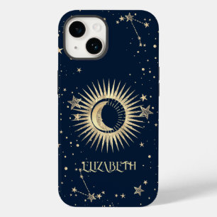 Coque Pour iPhone 14 Étoiles Soleil Or Céleste Et Lune