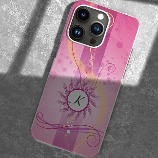 Case-Mate iPhone Case Étonnant monogramme rose, tourbillons & points gir