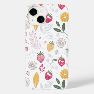 Coque Pour iPhone 14 “Étui portefeuille à motif floral et fruité”