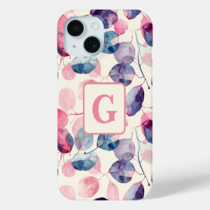 Coque Pour iPhone 15 Éucalyptus rose violet Feuille d'aquarelle