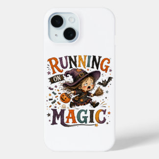 Coque Pour iPhone 15 Exécuter Sur La Sorcière De Halloween Mignonne En