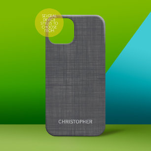 Coques iPhone 16 Plus Executive Linen Look Motif avec nom gris