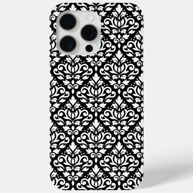 Coques Case-Mate iPhone Faire défiler Damask blanc sur le Motif noir (Verso)