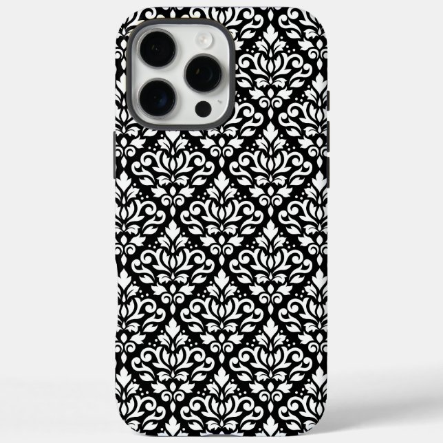 Coques Case-Mate iPhone Faire défiler Damask blanc sur le Motif noir (Verso)