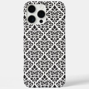 Coques iPhone 16 Pro Max Faire défiler Damask noir sur Motif blanc
