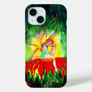 Coque Pour iPhone 15 FAIRY DREAMING SUR LA FLEURS ROUGE vert jaune