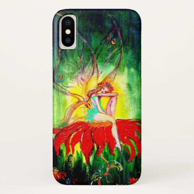 Coques Case-Mate iPhone FAIRY DREAMING SUR LA FLEURS ROUGE vert jaune (Dos)