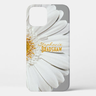 Coque iPhone 12 Faisée de Gerbera blanche jaune