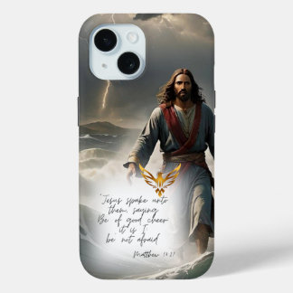 Coque Pour iPhone 15 Faith Based Jesus on Water Gold Dove New Testament