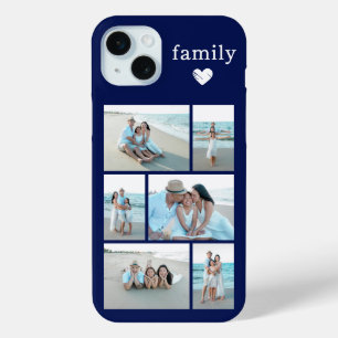 Coque iPhone 15 Mini Famille Moderne 6 Photo Bleu Marine