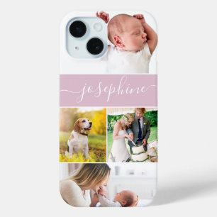 Coque Pour iPhone 15 Family Memories nom personnalisé Script rose