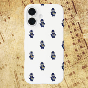 Coques iPhone 16 Fanfare de tambour de chat bleu marine or motif