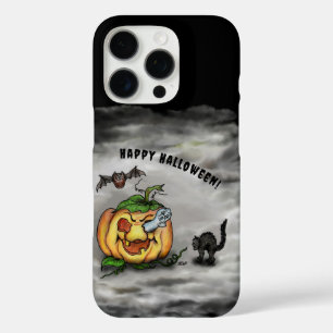 Coques iPhone 16 Pro Fantôme, Chat, Chat et Citrouille, Bonne Halloween