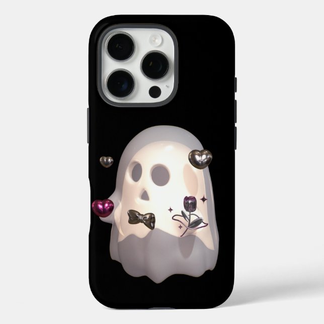 Coques Case-Mate iPhone Fantôme romantique avec Coeurs métalliques et Fleu (Verso)